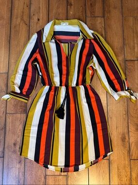 Inspired Hearts Striped Mini Dress in Mustard, Black & Red